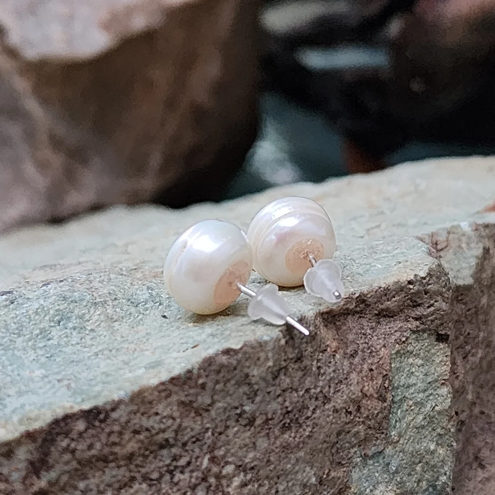 Natural Pearl Studs Round White Freshwater Pearls Studs Simple Minimalist